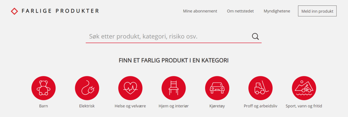 Skjermdump av farligeprodukter.no